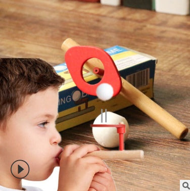 Early Learning Sense Equipment Wooden Suspended Magic Props Children Blowing Balls Blowing Ball Games Oral Trainers